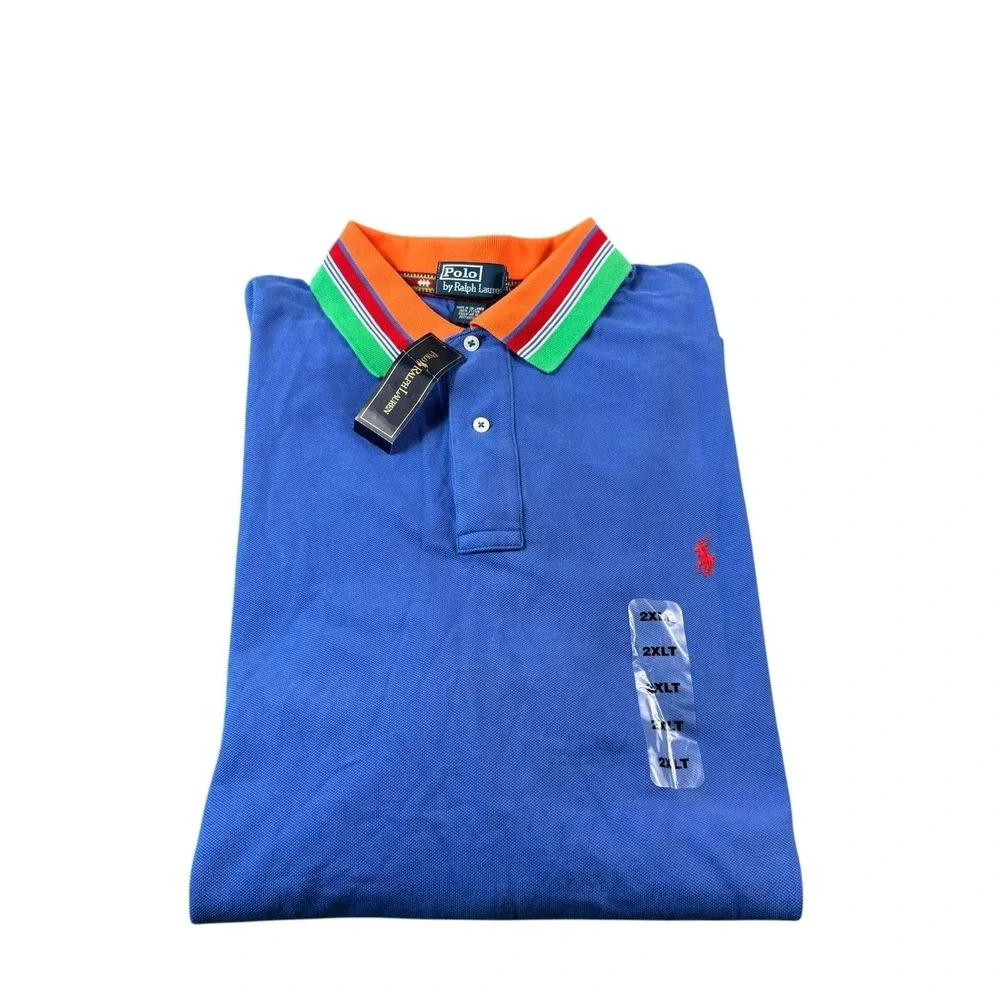 Polo Ralph Lauren Blue Multicolor VTG Y2K Cotton Polo‎ Shirt Size 2XLT NWT